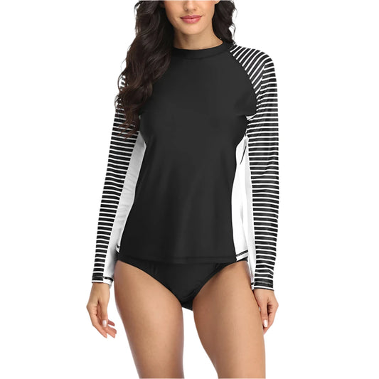 Women Long Sleeved Rashguard Striped