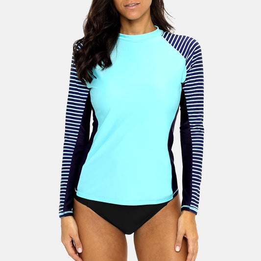 Women Long Sleeved Rashguard Striped