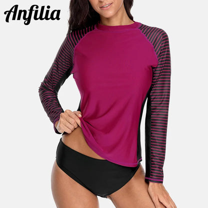 Women Long Sleeved Rashguard Striped