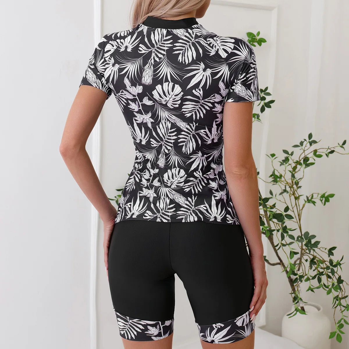 Two Piece Short Sleeve Woman Surfing